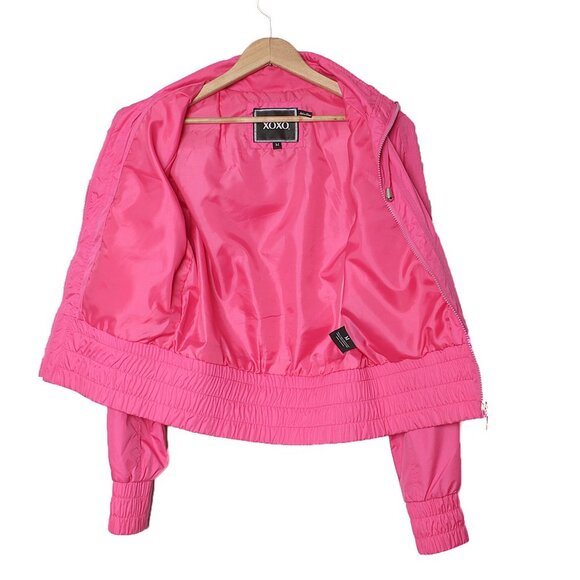 VINTAGE Y2K XOXO Hot Pink Bomber Jacket Windbreaker Retro Full Zip Barbiecore - Picture 6 of 13